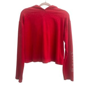 Juicy‎ Couture Red Velour Cropped Pullover Hoodie Bling Crystals Y2K size medium